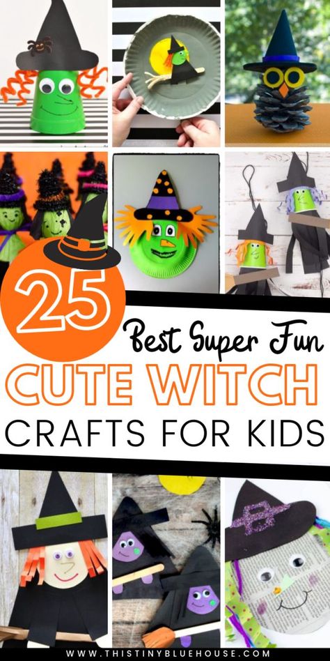 Get kids super excited about Halloween with these non scary witch Halloween crafts. With 20+ witch crafts to choose from these crafts are guarnateed fun! #halloweencrafts #halloweencraftsforkids #witchcrafts #witchcraftsforkids #easyhalloweencraftsforkids #nonscaryhalloweencrafts Witch Crafts For Kids, Diy Halloween Treats, Thanksgiving Crafts Diy, Witch Crafts, Craft Halloween, Halloween Toddler, Scary Witch, October Crafts, Halloween Preschool