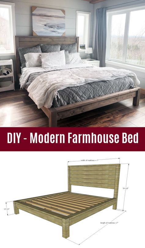 Modern Farmhouse Bed, Bedframe Diy, Diy Seng, Diy King Bed, Diy Farmhouse Bed, Farmhouse Bed Frame, Modern Farmhouse Bedding, Farmhouse Style Bedding, Farmhouse Bed