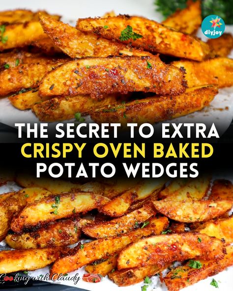 Do you want to know the secret to extra crispy oven baked potatoes? It's actually simple. Check it out here! Crispy Wedges Oven Baked, How To Make Crispy Potatoes In Oven, Crispy Oven Roasted Potatoes Wedges, Oven Baked Potato Wedges Seasoned, Oven Potato Wedges Crispy, Roasted Potato Wedges In Oven, Potato Spears Baked, Baked Jojo Potatoes, Best Potato Wedges Oven Baked