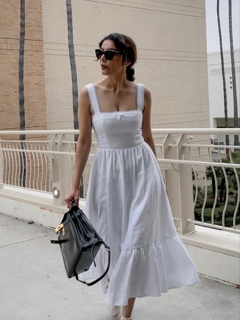 White linen dress, reformation white linen dress, the allure edition Reformation White Linen Dress, White Reformation Dress, Reformation Linen Dress, Everyday Outfits Summer, White Linen Dress, White Linen Dresses, Reformation Dress, Casual Winter Outfits, Spring Outfits Casual