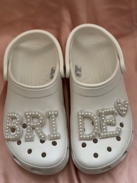 Unique BRIDE, WIFEY and Heart Pearl Croc Charm, Croc Jibbitz Wedding Hen Honeymoon Handmade - Etsy Australia Bling Croc Charms, Croc Designs, Wedding Crocs, Croc Jibbitz, White Crocs, Wedding Shoes Bride, Unique Bride, Single Letter, Cute Wedding Ideas