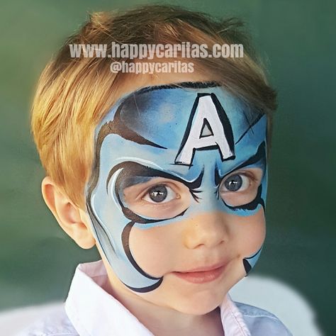 Captain America Face Paint, Super Hero Masks, Superhero Face Painting, Face Painting Images, Blue Face Paint, Halloween Makeup For Kids, Face Painting For Boys, Sky Art Painting, Face Painting Easy