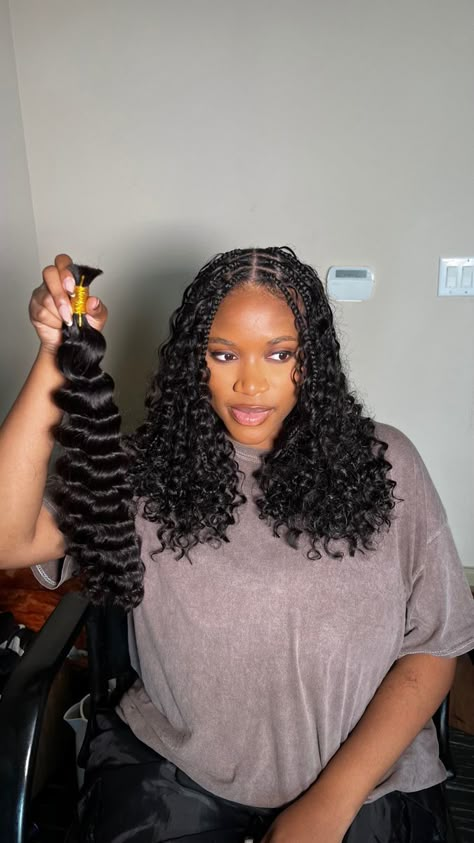 Boho Knotless Braids Human Hair Bob, Curly Braid Bob, Bob Length Boho Knotless Braids, Short Knotless Boho Braids, Knotless Boho Braids Bob, Mid Back Boho Knotless Braids, Shoulder Length Boho Knotless Braids, Short Boho Box Braids, Braid With Human Hair