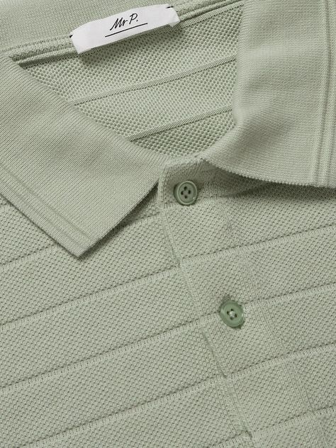 DESIGNED BY MR PORTER. Mr P.'s collections are filled with well-made, modern styles you can build your wardrobe around. This polo shirt is cut from organic cotton-piqué knitted with textured barre stripes. This product was made to Last Longer from Considered Materials. Mr P. is on a journey to reduce its environmental impact by creating more responsible collections, designed with longevity in mind. Find out more about our Craftsmanship Code here. Build Your Wardrobe, Mens Polo T Shirts, Mr P, Polo Tees, Polo T Shirts, Pique Polo Shirt, Knitwear Men, Gentleman Style, Mens Polo Shirts