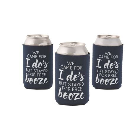 We came for I do's but stayed for free booze." Does this sound like your wedding reception guests? These funny can coolers will keep can beverages cool for reception guests and can also serve as clever wedding reception favors. Guests will enjoy the humor of these party favors and will appreciate a way to keep their booze (or soda) cool during the reception! Fabric-covered neoprene. 4 1/4" Fits a 12-oz. soda can. © OTC Reception Favors, Wedding Reception Guest, Wedding Reception Favors, Wedding Koozies, Wedding Party Supplies, Dusty Blue Weddings, Entertainment Bar, Can Coolers, Wedding Goals