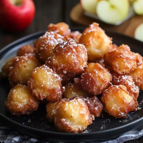 Apple Fritter Bites - Good For Recipes Apple Crisp Bites, Apple Fritter Bites, Fritter Bites, Recipe For Apple Crisp, Easy Apple Fritters Recipe, Baked Apple Fritters, Apple Recipes Easy, Apple Fritter, Donut Recipe