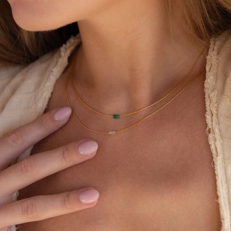 Dainty Jade Necklace by Caitlyn Minimalist Tiny Jade Necklace Green Gemstone Jewelry Gift for Her NR150 - Etsy New Zealand Caitlyn Minimalist, Initial Tag Necklace, Sideways Initial Necklace, Natural Gemstone Necklace, Sweet Clothes, Minimalist Gifts, Necklace Green, Jade Necklace, Charm Necklaces