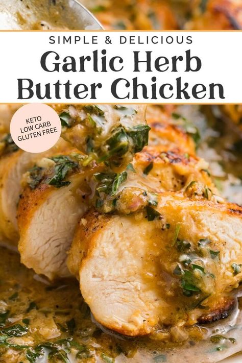 Garlic Herb Butter Chicken, Healthy Breaded Chicken, Herb Butter Chicken, Dutch Oven Chicken Breast, Chicken Breast Recipes Dinners, Herb Chicken Recipes, Chicken Mashed Potatoes, Over Mashed Potatoes, Creamy Chicken Recipes