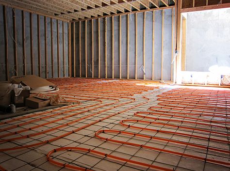 What Are The Pros And Cons Of Radiant Heating? Heated Concrete Floor, Heated Tile Floor, Plan Garage, Geothermal Heating, Floor Heating Systems, Hydronic Heating, Underfloor Heating Systems, Floor Heating, Radiant Floor Heating