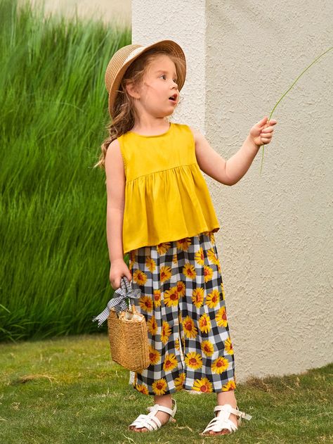 Multicolor Boho Sleeveless Viscose Floral,Gingham Embellished Non-Stretch Spring/Summer Toddler Girls Clothing Children Summer Outfits, Girls Summer Outfits Kid, Toddler Summer Outfits Girl, Summer Toddler Outfits, Toddler Girl Summer Outfits, Summer Outfits For Kids, Kids Summer Outfit, Outfit Anak, Toddler Summer Outfits