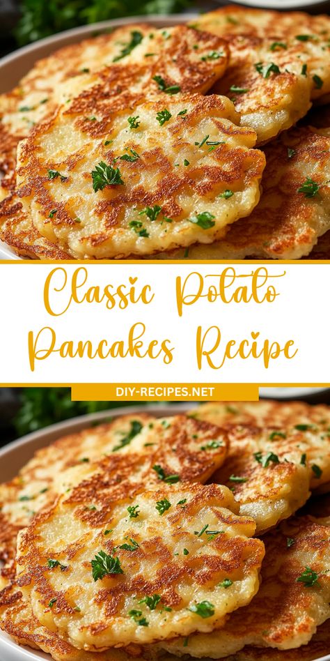 Whip up this classic potato pancake recipe with simple ingredients! They're crispy, delicious, and perfect with your choice of toppings. Classic Potato Pancakes, Leftover Potato Pancakes, Potato Patty Recipe, Potato Pancakes Shredded Easy, Swedish Potato Pancakes, Potato Pancakes From Instant Potatoes, How To Make Potato Pancakes, Air Fryer Potato Pancakes, Pancake Potatoes