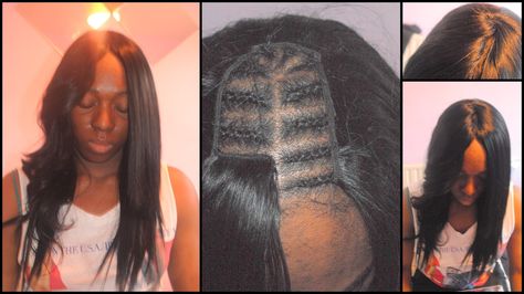 middle part sew in | ... Middle picture this what the invisible part looks like after few lines Sew In Braid Pattern, Wavey Hair Styles, Sew In Braids, Middle Part Sew In, Crochet Braid Pattern, Sew In Hairstyles, Sew In Weave, Weave Styles, Crochet Braid Styles