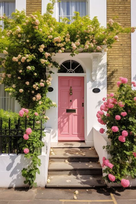 Women Apartment, London Terrace House, Organization Apartment, Pink Front Door, Girly Apartments, Style Apartment, Rooms Decor, Chinoiserie Decorating, Pink Door