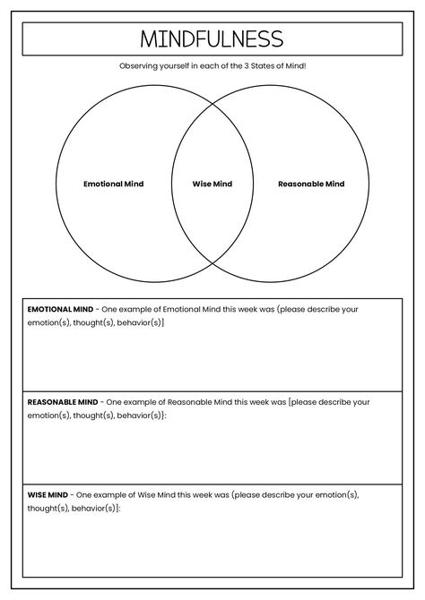 DBT Mindfulness Worksheets Thoughts Vs Feelings Worksheet, Empathy Worksheets For Adults, Dbt Group Mindfulness Activities, What Is Mindfulness Worksheet, Neurodivergent Worksheets, Group Counseling Activities High School, Wise Mind Dbt Worksheet, Mindfulness Worksheets For Adults, Dbt Group Activities For Teens