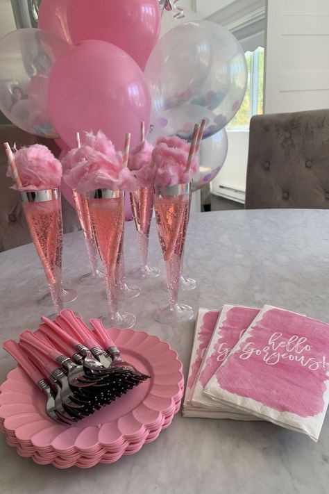 Birthday Table Treat Ideas, Pink 22 Birthday Party, Pink Princess Birthday Aesthetic, 18th Pink Birthday Party Ideas, 18th Birthday Party Pink Theme, Pink Bday Party Ideas Food, Pink Sweet 16 Food Table, Pink Themed 18th Birthday Party, Pink Theme Bday Party