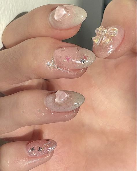 Short Nail Designs Jelly, Korean Nail Art Designs, Korean Natural Nails, Asian Nail Art Korean, Blush Reaction Image, Korean Nails Simple, Korean 3d Nail Art, Douyin Nails Short, Simple Korean Nails