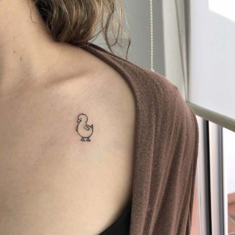 Cat And Duck Tattoo, Best Friend Duck Tattoos, Small Sentimental Tattoos For Women, April Symbols Tattoo, Duck Tattoos Small Simple, Small Duck Tattoos For Women, Lil Duck Tattoo, Simple Duck Tattoo Cute, Fineline Duck Tattoo