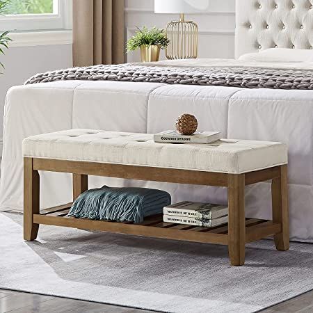 Linen Ottoman, Padded Bench, Shelf Furniture, End Of Bed Bench, Furniture Packages, Solid Wood Shelves, Bed Bench, Fabric Ottoman, Outdoor Restaurant