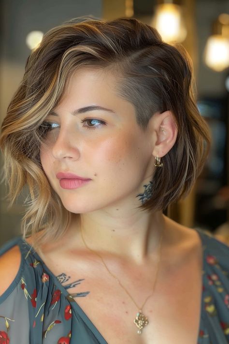 Must-Try Shag Haircuts and Hairstyles in 2024 Long Asymmetrical Haircut Edgy, Side Part Shag Haircut, Undercut Bob Thick Hair, Thick Brunette Hair, Medium Asymmetrical Hairstyles, Asymetrical Haircut Edgy, Subtle Undercut, Long Asymmetrical Haircut, Bob Undercut Hairstyles