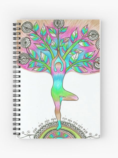 Tree pose Asana Vrkasana Yoga drawing Spiral Notebook Yoga Drawing Poses, Yoga Project Cover Page, Tree Pose Drawing, Yoga Drawing Easy, Yoga Poster Drawing, Yoga Pose Drawing, Yoga Poses Drawing, Holistic Yoga, Based Drawing