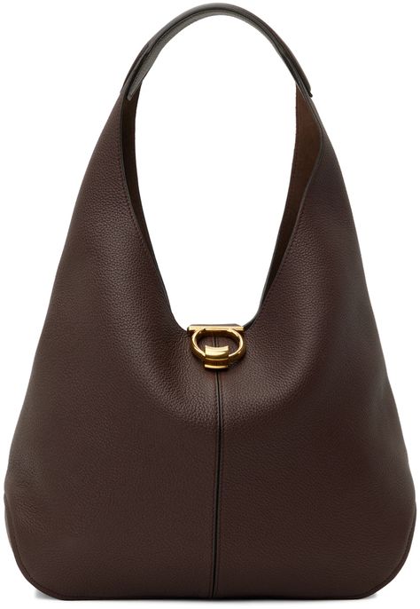 Ferragamo: Brown Margot Shoulder Bag | SSENSE Ferragamo Bag, Brown Leather Bag, Pretty Bags, Zip Pouch, Love Bracelets, Cute Bag, Beautiful Bags, Accessories For Women, Hobo Bag