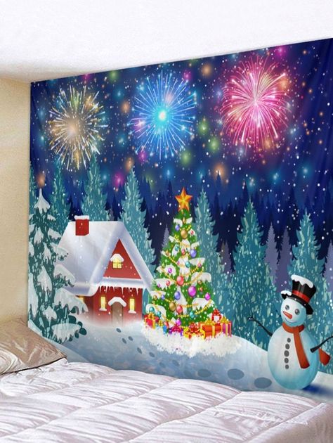 DressLily.com: Photo Gallery - Christmas Snowman Firework Print Wall Art Tapestry Ceiling Tapestry, Yellow Tapestry, Living Room Tapestry, Tapestry Pink, Mountain Tapestry, Tapestry Nature, Flower Tapestry, Room Tapestry, Moon Tapestry