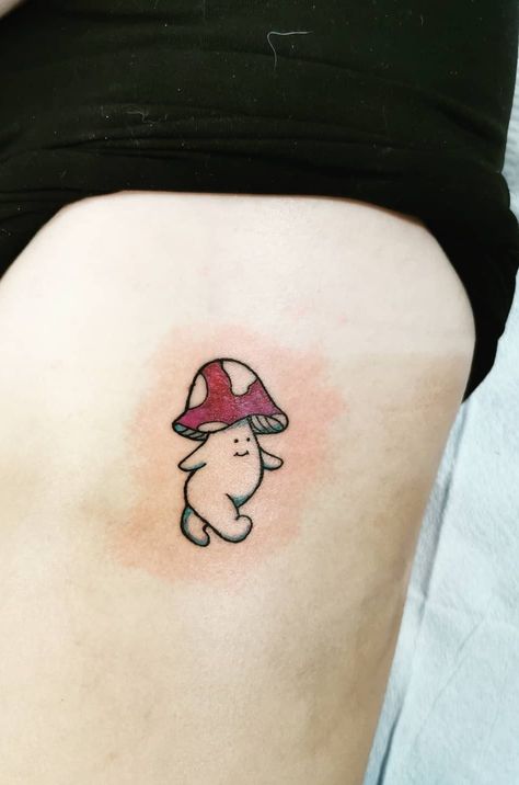 Mushroom Cartoon Tattoo, Magic Mushroom Tattoo Small, Funny Mushroom Tattoo, Mushroom Guy Tattoo, Mushroom Man Tattoo, Mushroom Person Tattoo, Tiny Mushroom Tattoo, Potato Tattoo, Adorable Tattoos