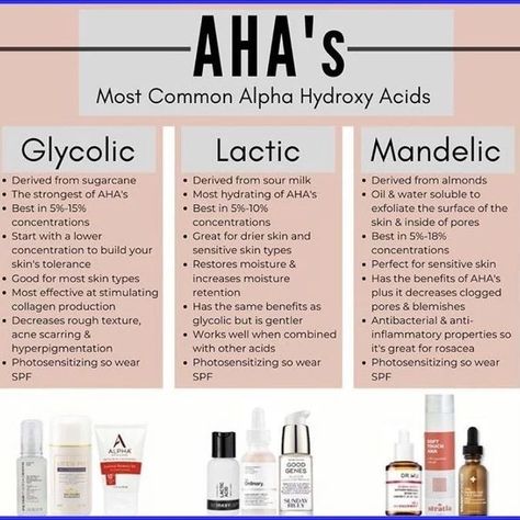 🌟 Unveiling the Power of AHA's in Skincare: Your Guide to Radiant Skin! ✨ Join me as we explore the world of AHA's (Alpha Hydroxy Acids), the superheroes of skincare. In this post, we'll uncover the most common AHA's—Glycolic Acid, Lactic Acid, and Mandelic Acid and their incredible benefits for different skin types. Get ready to unlock the secrets to a radiant complexion. Let's dive in! 1️⃣ Glycolic Acid: The Exfoliating Wonder ✨ Glycolic Acid is a powerhouse exfoliator known for its abili... Aha Exfoliant Products, Face Repair Skin Care, Esthetician Life, Different Skin Types, Skin Facts, Skin Care Guide, Skin Advice, Skin Care Routine Order, Skin Aesthetics