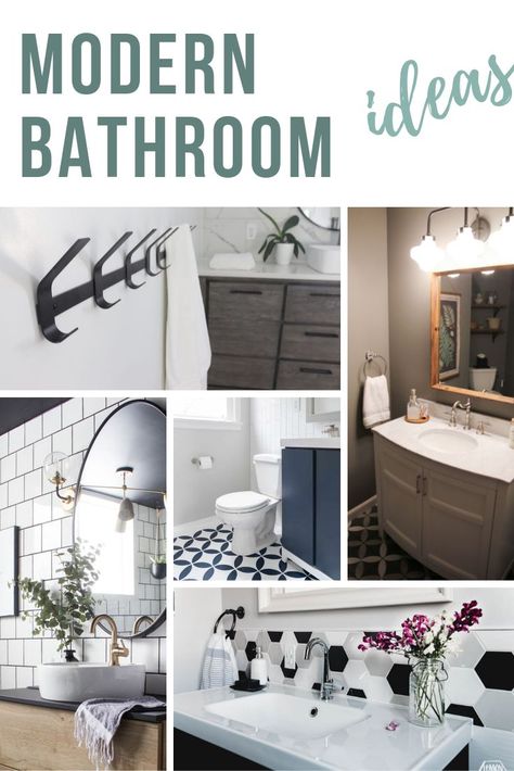 Searching for small modern bathroom ideas? You'll love this round up! There's unique ideas for on a budget renovations, master baths, luxury bathrooms, grey, white and every color scheme in between! #modern #bathroom #bathroomrenovation #bathrooms #tile Bathroom Design Plans, Modern Boho Bathroom, Guest Bathroom Renovation, Half Bathroom Remodel, Modern Bathroom Renovations, Modern Bathroom Design Ideas, Guest Bathroom Remodel, Modern Bathroom Ideas, Modern Bathroom Tile