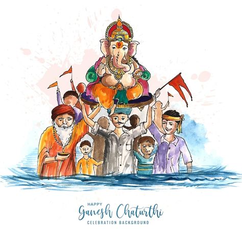 Religious happy ganesh chaturthi indian ... | Free Vector #Freepik #freevector #janmashtami #happy-janmashtami #janmashtami-background #krishna-janmashtami Om Ganesh, Ganesha Chaturthi, Ganpati Festival, Ganesh Utsav, Baby Ganesha, Celebration Card, Happy Ganesh, Card Background, Happy Ganesh Chaturthi