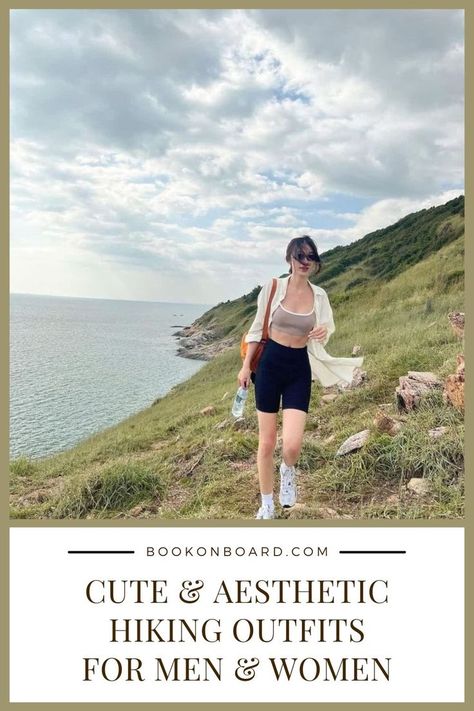 What To Wear On A Hiking Date? | Aesthetic & Cute Hiking Outfits For Women & Men Mountains Outfits Summer, Outfit Ideas For Hiking Summer, Hiking Beach Outfit, Hiking Ootd Summer, Korean Vacation Outfit, Beach Hiking Outfit, Korean Camping Outfit, Korean Hiking Outfit, Mountain Outfits Summer