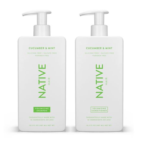 PRICES MAY VARY. Volumizing Shampoo and Conditioner Set - This set provides weightless lift for full, voluminous hair. We use clean thoughtful ingredients to bring on the bounce. Experience the combination for achieving a vibrant and luxurious look that lasts. Simple Natural Clean Ingredients - Native shampoo and conditioner set contains naturally derived and simple ingredients. Made with just 10 thoughtful ingredients that give strength to your strands such as coconut oil derived cleansers, foo Bathroom List, Native Shampoo And Conditioner, Ariana Christmas, Native Shampoo, Mint Shampoo, Low Porosity, Mint Hair, Natural Conditioner, Shampoo And Conditioner Set