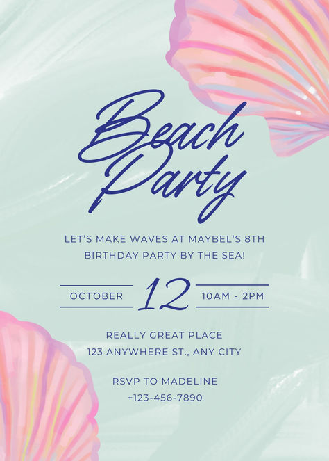 Pink Blue Vintage Beach Party Kids Birthday Invitation Beach Party Invitations Template, Beach Birthday Party Invitations, Beach Themed Birthday Party, Beach Birthday Card, Beach Party Invite, Vintage Beach Party, Beach Themed Birthday, Beach Birthday Invitations, Beach Picnic Party