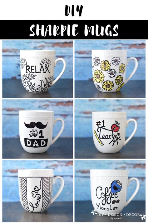 Sharpie Cup, Sharpie Mug Designs, Mug Decorating Ideas, Sharpie Coffee Mugs, Sharpie Designs, Creative Mug, Oil Based Sharpie, Diy Mug Designs, Sharpie Mugs