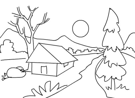 coloring page scenic - Google Search Scenery Coloring Pages, Nature Drawing For Kids, Scenery Drawing For Kids, Trees House, Easy Scenery Drawing, Coloring Pages Nature, Oil Pastel Drawings Easy, Colorful Website, Easy Drawings For Kids