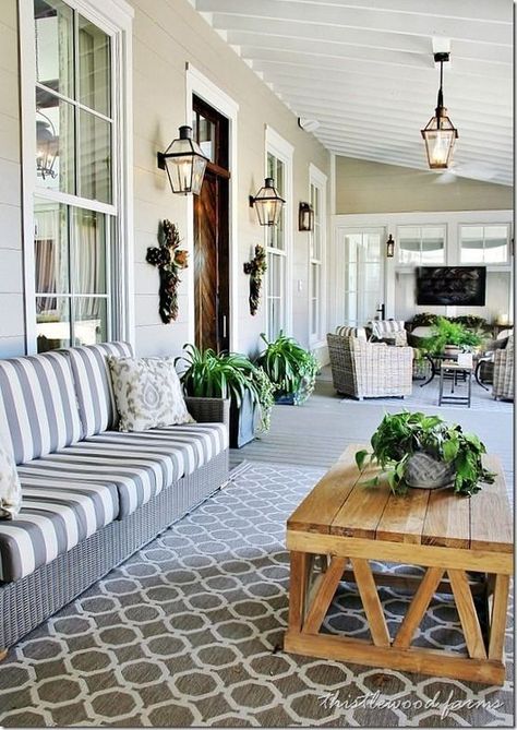 Grey on Grey. 15 "Sun"sational Sunroom Ideas For The Off-Season Southern Home Decorating, Southern Living Homes, Southern Homes, House With Porch, Southern Home, Home Upgrades, The Porch, Design Living Room, Patio Ideas