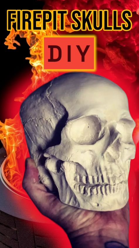 Refractory Cement Skull Tutorial Diy Concrete Halloween Decorations, Skull Fire Pit Rocks, Diy Fire Pit Skulls, Concrete Skulls Fire Pit Diy, Concrete Skull Diy, Diy Skull Fire Pit, Diy Cement Skulls, Cement Halloween Projects, Fire Pit Halloween Decor