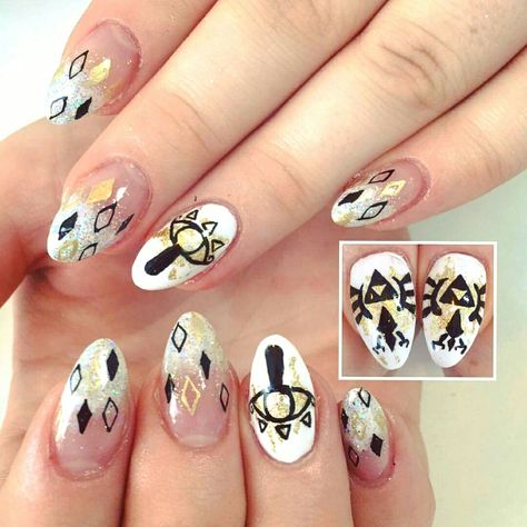 The legend of Zelda inspired Nails. Zelda Acrylic Nails, Zelda Inspired Nails, Legend Of Zelda Nail Art, Zelda Nails Designs, Legend Of Zelda Nails, Zelda Nails, Cute Zelda, Nerd Nails, Lila Nails