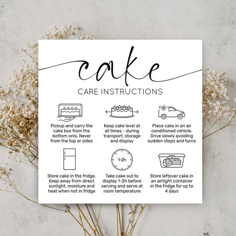 Cake Care Thank You Card Elegant Script Minim Bakery Thank You Note, Instruction Card Design Ideas, Cake Instructions Card, Home Bakery Business Cards, Home Bakery Packaging, Bakery Business Cards Ideas, Cake Box Design Packaging Ideas, Cake Care Instructions Card Printable, Cake Menu Design Ideas