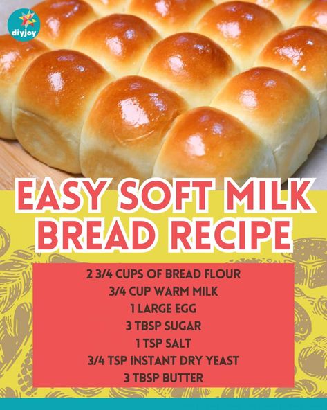 You'll start making your bread at home once you try this soft and fluffy milk bread. It's quick, easy, and beginner-friendly. via @diyjoycrafts Soft Milk Bread Recipe, Easy Popover Recipe, Soft Milk Bread, Popover Recipe, Bread Pull Apart Recipes, Milk Bread Recipe, Boxed Cake Mixes Recipes, Bread At Home, Homemade Bread Recipes Easy