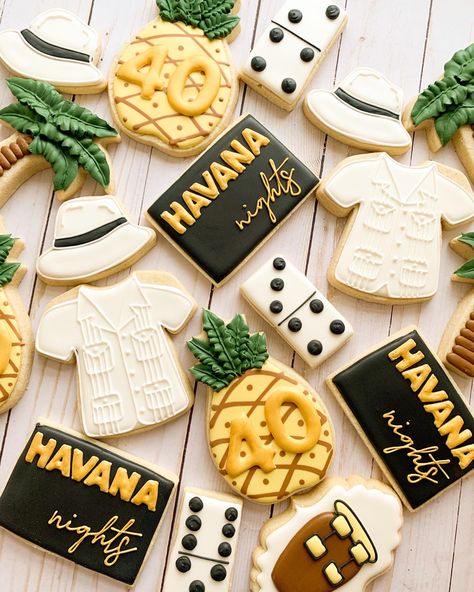 Havana Nights Party Theme For Men, Havana Centerpiece Ideas, Havana Nights Bridal Shower Ideas, Tropical Cuban Party, Havana Nights Cookies Decorated, Havana Nights 50th Birthday, Havana Nights Cookies, Habana Nights Party, Havana Nights Birthday Party