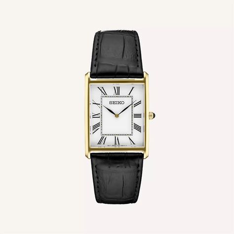 Rectangular Watch, Rectangle Watch, Seiko Men, Watches Unique, Seiko Watches, Mens Essentials, Leather Watch Bands, Square Watch, White Dial