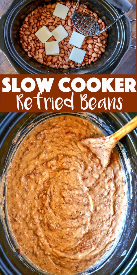 Restaurant Style Refried Beans Recipe, Best Refried Beans Recipe, Refried Beans Slow Cooker, Restaurant Style Refried Beans, Slow Cooker Refried Beans, Crockpot Refried Beans, Make Refried Beans, Beans In Crockpot, Homemade Refried Beans