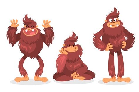 Cartoon bigfoot sasquatch character coll... | Premium Vector Sasquatch Character Design, Bigfoot Character Design, Bigfoot Art Cute, Cryptid Ideas, Sasquatch Cartoon, Sasquatch Drawing, Sasquatch Illustration, Cartoon Bigfoot, Bigfoot Cartoon