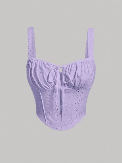 Lila Púrpura Casual Collar  Tela tejida Liso Tirantes Embellished Elástico Ligero Purple Party Top, Light Purple Corset Top, Sparkly Purple Top, Purple Going Out Top, Light Purple Tops, Purple Outfits Casual, Cute Purple Tops, Purple Top Outfit, Purple Corset Top