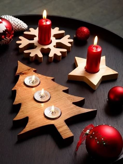 Christmas Decor Trends, Wood Christmas Decorations, Christmas Diy Wood, Christmas Information, Wooden Christmas Crafts, Wooden Christmas Decorations, Wooden Candle, Diy Christmas Decorations Easy, Christmas Wood Crafts