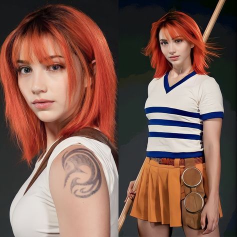 One Piece Live Action Outfit, One Piece Live Action Nami Outfit, Nami Pre Time Skip Outfits, Nami Cosplay Makeup, Nojiko One Piece Live Action, One Piece Anime Nami Outfits, Name Live Action One Piece, One Piece Nami Costume, One Piece Costume Halloween