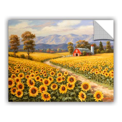 Sunflower Farm, Sunflower Art Print, Farm Paintings, Barn Painting, Easy Canvas Painting, Abstract Art Painting Diy, Sunflower Art, Sunflower Painting, Sunflower Fields