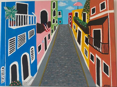 Puerto Rico Cartoon, Puerto Rico Art Paint, Puerto Rico Painting Ideas, Street Painting Acrylic, Jamaica Decor, La Perla Puerto Rico, Puerto Rico Painting, Playlist Pictures, Caribbean Christmas