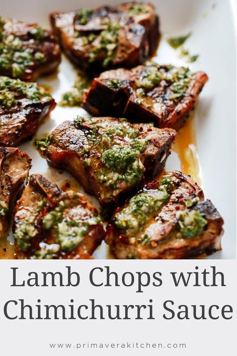 Grilled lamb chops are an easy dinner that you can have ready to eat in 10 minutes! A chimichurri marinade adds the flavour of fresh herbs to the juicy chops. This grilled lamb chops recipe makes a delicious summer dinner. #lambchop #grilledlambchop. Chimichurri Marinade, Lamb Chops Marinade, Mint Chimichurri, Lamb Chops Recipe, Lamb Loin Chops, Lamb Loin, Grilled Lamb Chops, Lamb Chop Recipes, Rib Meat